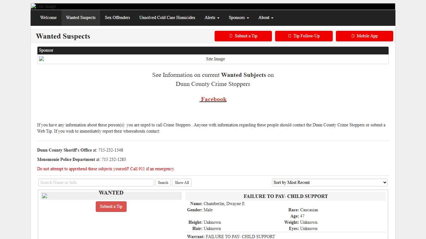Wanted Suspects - Dunn County Crime Stoppers